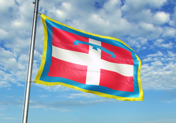 Piemonte region of Italy flag waving sky background 3D illustration