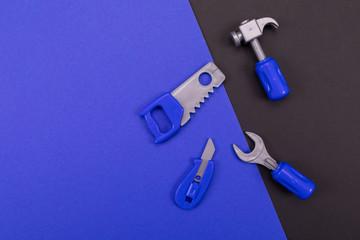 set of joiner's tools on colorful background