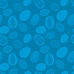 Easter egg seamless pattern. Blue color, holiday eggs texture. Simple abstract decorative template for Happy Easter celebration. Stylized cute ornament wallpaper, card, fabric. Vector illustration