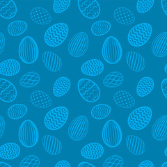 Easter egg seamless pattern. Blue color, holiday eggs texture. Simple abstract decorative template for Happy Easter celebration. Stylized cute ornament wallpaper, card, fabric. Vector illustration