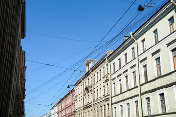 View of buildings, streets, bridges, rivers and canals of St. Petersburg, Russia.