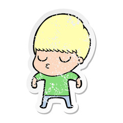 distressed sticker of a cartoon calm boy