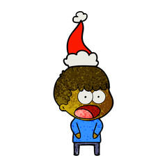 textured cartoon of a shocked man wearing santa hat