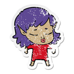 distressed sticker of a pretty cartoon elf girl