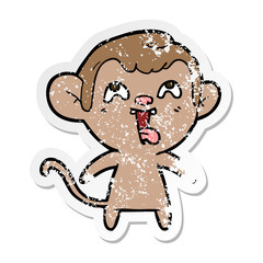 distressed sticker of a crazy cartoon monkey