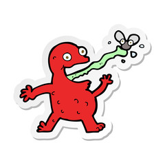 sticker of a cartoon frog catching fly
