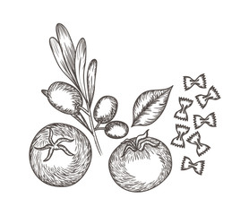 Fototapeta premium delicious italian food in drawing
