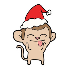 funny line drawing of a monkey wearing santa hat