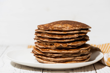 a stack of homemade pancakes