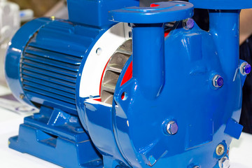 Close up cross section detail inside impeller centrifugal high pressure pump for industrial