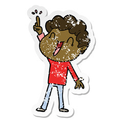 distressed sticker of a cartoon happy man