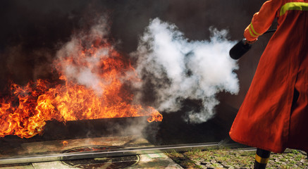 The Instructor Demonstrate used Fire Extinguisher for Training in Basic Fire Fighting and...