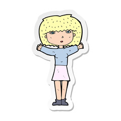 sticker of a cartoon woman raising arms in air