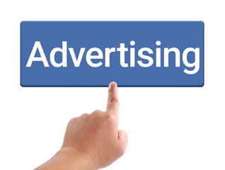 Man hand touching advertising button, Concept for video streaming website banners, content updates