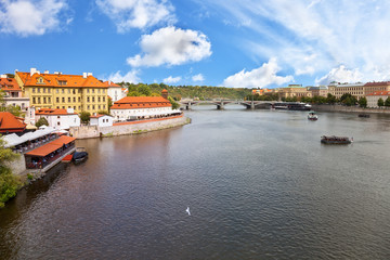 Fototapeta na wymiar Vltava River panorama with bridges in Prague, the Czech Republic.