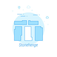 Stonehenge, England Flat Vector Illustration, Icon. Light Blue Monochrome Design. Editable Stroke
