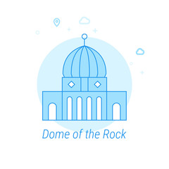 Dome of the Rock, Jerusalem Flat Vector Illustration, Icon. Light Blue Monochrome Design. Editable Stroke