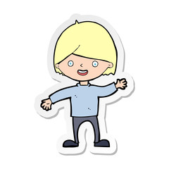 sticker of a cartoon waving boy
