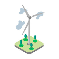 Three dimensional vector model wind driven generator on white background
