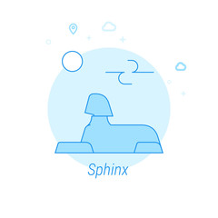 Great Sphinx of Giza, Egypt Flat Vector Illustration, Icon. Light Blue Monochrome Design. Editable Stroke
