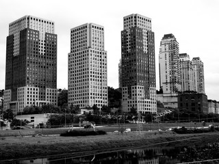 Business buildings, Skyscrapers in business quarter in Sao Paulo in black and white