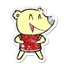 distressed sticker of a laughing bear cartoon