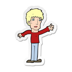 sticker of a cartoon worried man reaching out