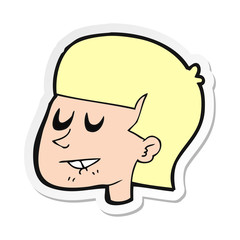 sticker of a cartoon man biting lip