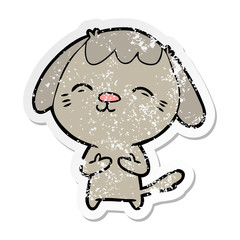distressed sticker of a happy cartoon dog