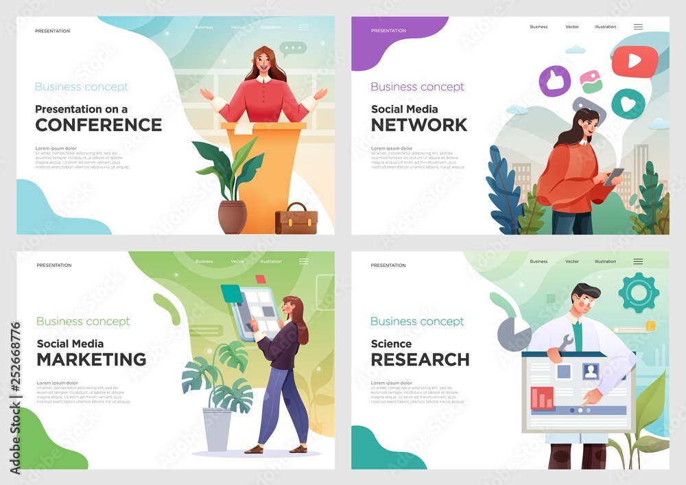 Poster set of website template designs. vector illustration concepts of web page design for website or land