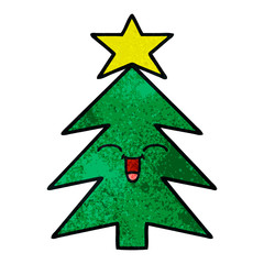 retro grunge texture cartoon christmas tree