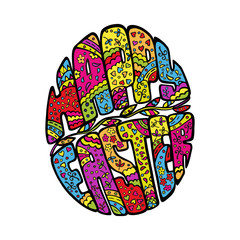Easter egg, made in the form of a hand-made font with a multi-color ornament. Isolated vector illustration.