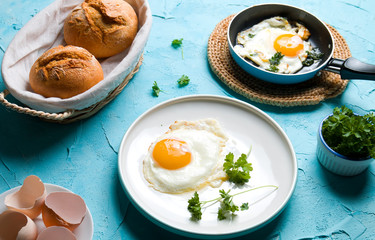 Breakfast with fried eggs.
