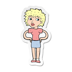 sticker of a cartoon woman with hands on hips