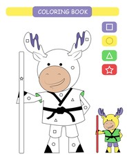 Coloring book for kids. Black and white cute cartoon elk. Vector illustration.