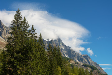 Beautiful views of the Alpine mountains from the city of Curmayor, located in Italy