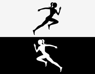 Fototapeta na wymiar Running woman vector symbol, sport and competition concept background. Vector illustration