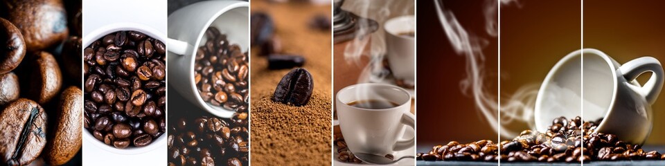 Estores personalizados para cozinha com sua foto Collage of coffee