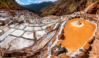 Salt Mines in Maras, Sacred Valley, Peru. - obrazy, fototapety, plakaty