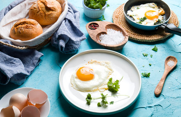 Breakfast with fried eggs.