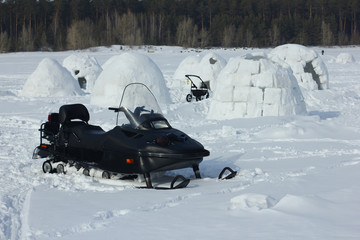 Winter dwelling of Eskimos. Igloo. Eskimos village. 