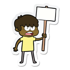 sticker of a worried cartoon boy