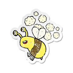 retro distressed sticker of a cartoon happy bee