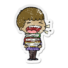 distressed sticker of a cartoon laughing man