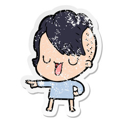 distressed sticker of a cute cartoon girl with hipster haircut