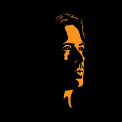 Man contrast portrait. Silhouette in backlight. Vector.
