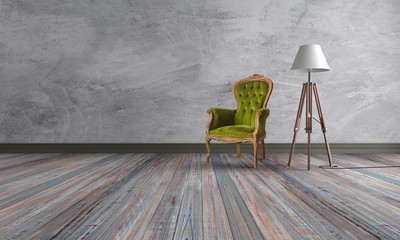 interior, amchair, lamp, boards