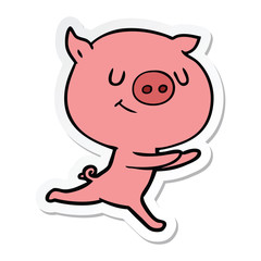 sticker of a happy cartoon pig