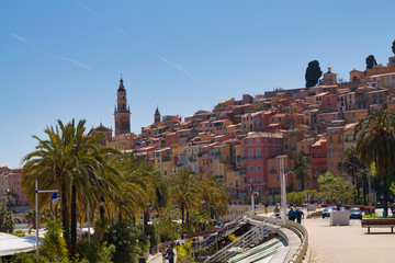 view of menton promenade, a  beautiful town in french riviera