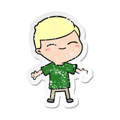 distressed sticker of a cartoon smiling boy